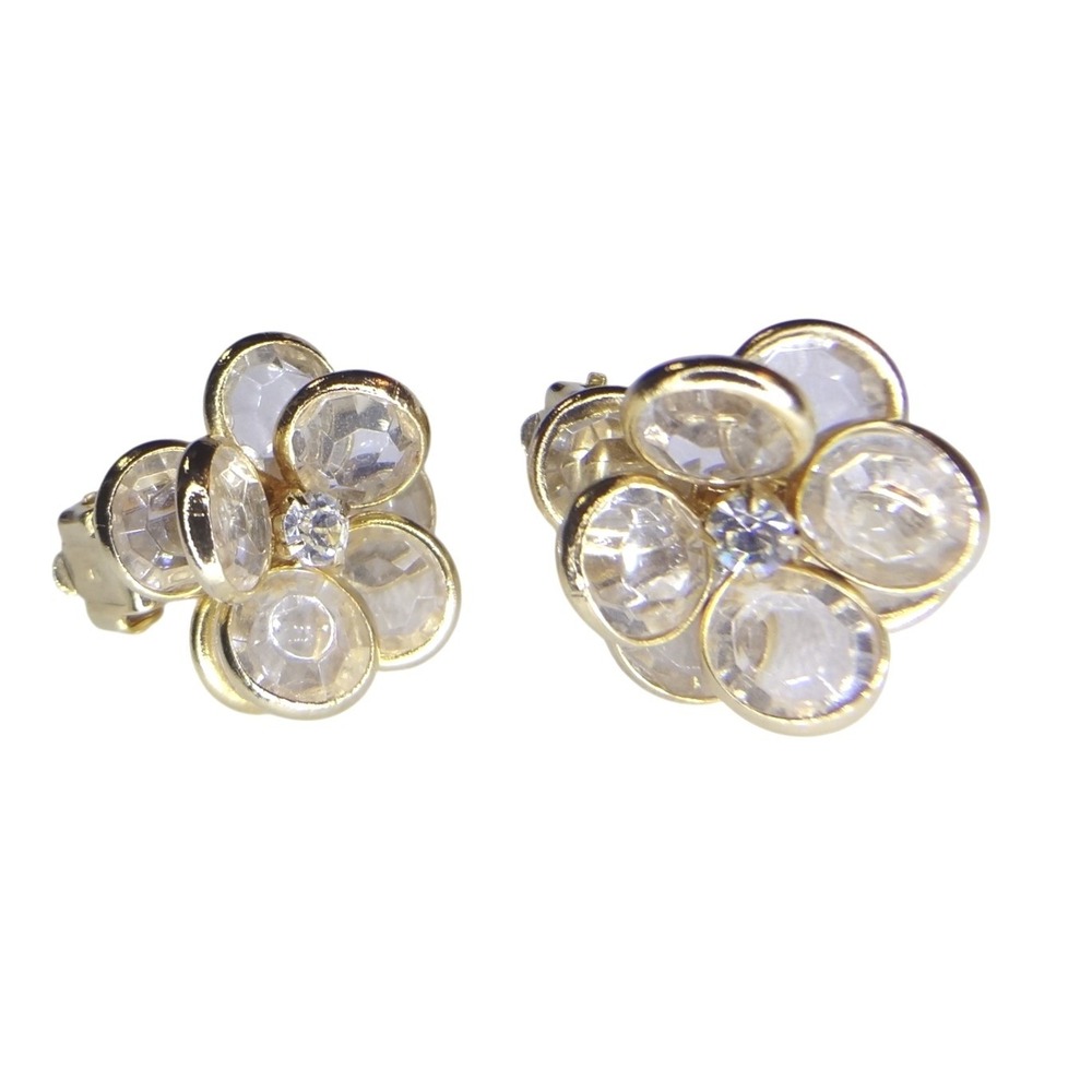 Coro Flower Clip-On Earrings Gold Excellent Crystal Floral Aurora Borealis